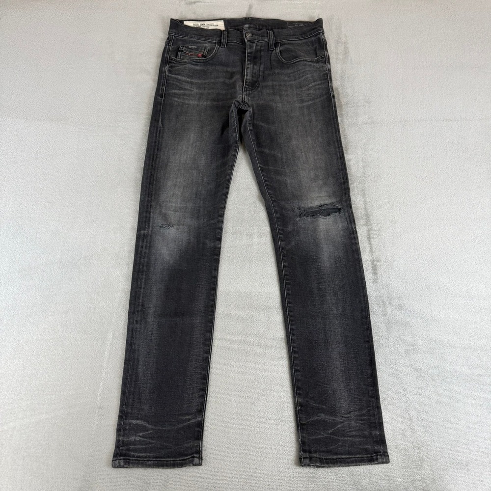 Diesel D-Strukt Slim Straight Jeans Mens 31x32 Black Denim Distressed Stretch